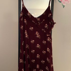 Burgundy floral faux wrap dress